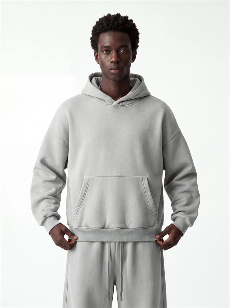 JMD Retro Winter 390gsm Washed Fleece Solid Hoodie For Man Unisex Boxyfit Distressed Soft Warm Hooded Pullovers Coat QH0161