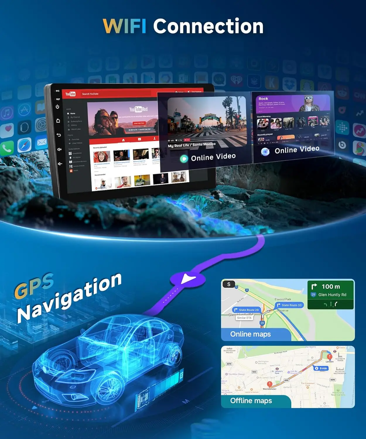 Estéreo de coche para Honda Civic 2012-2015, pantalla táctil de 9', CarPlay inalámbrico y Android Auto, GPS Bluetooth, 2+64GB, WiFi FM DSP