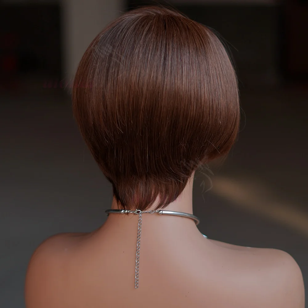 # 4 Braune Gerade Pixie-Cut-Perücke 13x4 Transparente Lace-Frontal Echthaar-Perücken Kurze Bob-Perücke Brasilianische Seitenpart-Perücken für Frauen – Detail 7