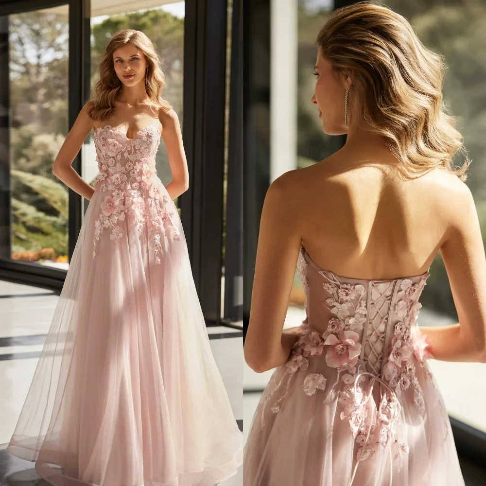 

Yipeisha Pink 3D Flowers Appliques Organza Sequined Beading Ruched Cocktail Party A-line Sweetheart Occasion Gown Long Dresses