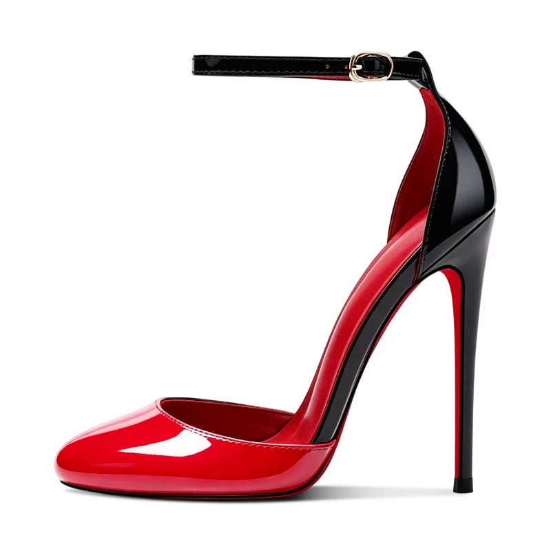 Sexy round toe high heels for women, ultra-fine heels, straight buckle hollow sandals, stylish fashion plus size shoes