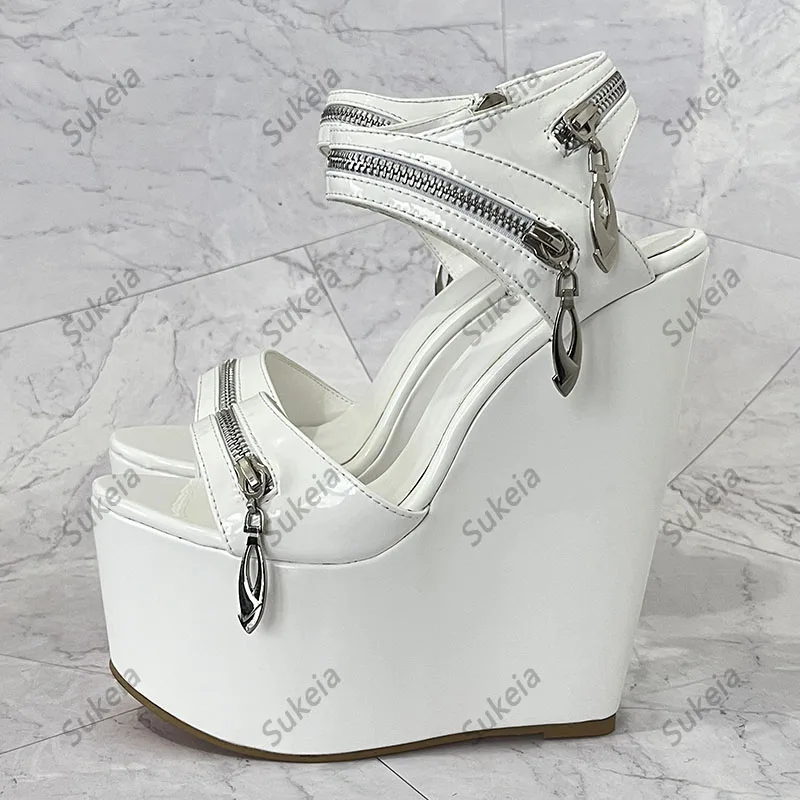 Sukeia Real Photos Women Summer Platform Sandals Comfort Wedges High Heels Round Toe Nice White Party Shoes Ladies US Size 5-15