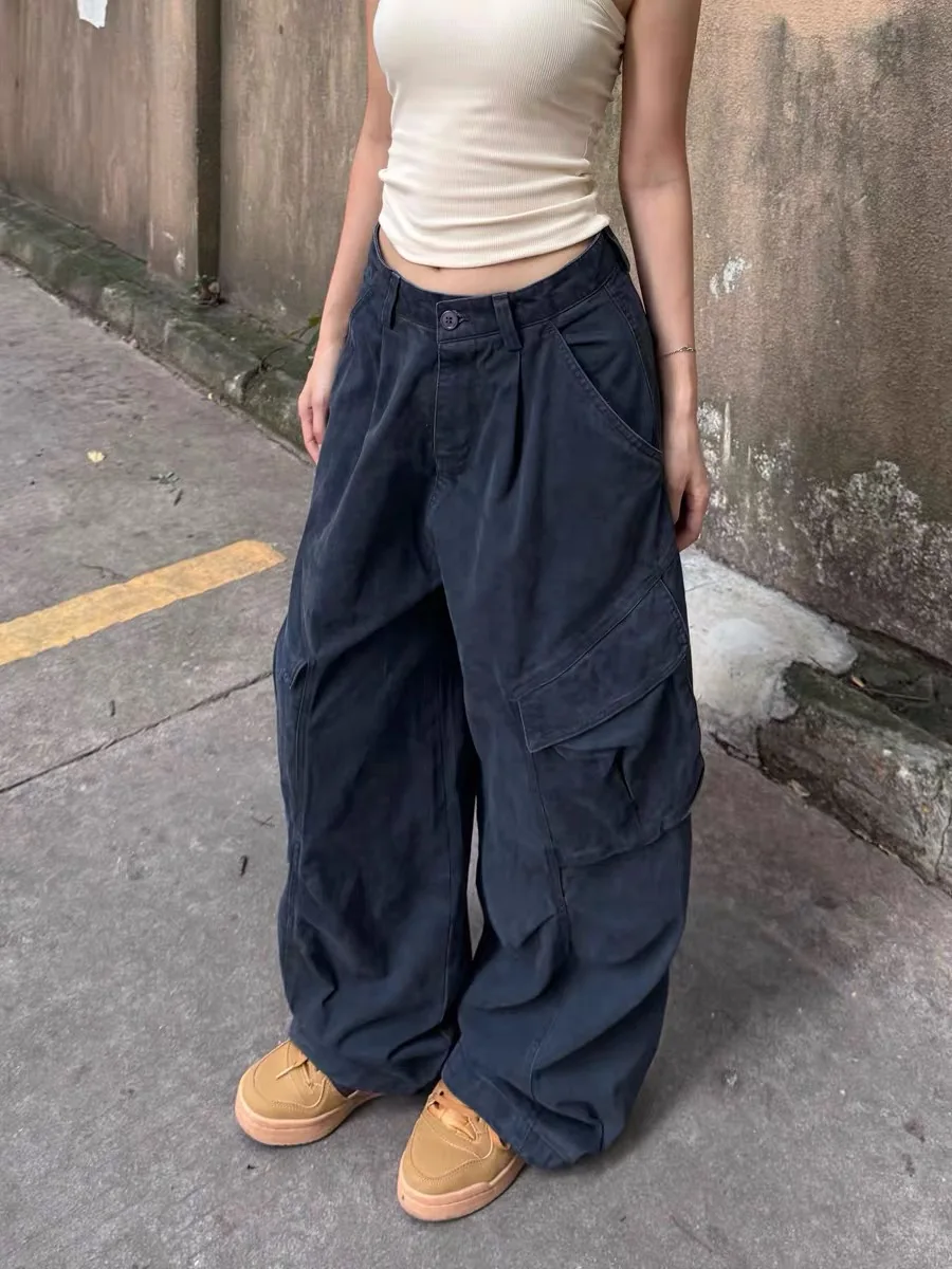 

American Retro Loose Straight Leg Multi ket Workwear Pants Men's Wide Leg Floor Length Hiphop Jazz Street Dance Long Trousers