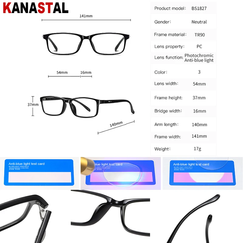 Women Photochromic Glasses Anti Blue Light Lenses Eyewear Men Blue Light Filter Computer Glasses TR90 Rectangle Eyeglasses Frame