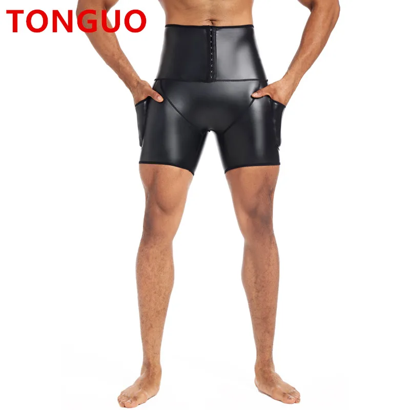 TONGGUO New Men's Faux Leather Shorts Slim Pants Male Comfortable Black High Waist Shorts Men's Sexy Leather Shorts with Pockets