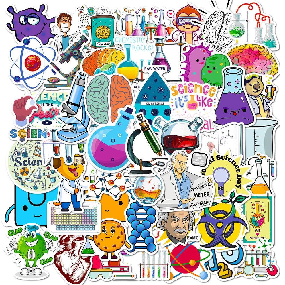 10/30/50/100ps Science Lab Chemical Cartoon Stickers Decals Laptop Notebook Phone Luggage Waterproof Sticker Kids Classic Toy