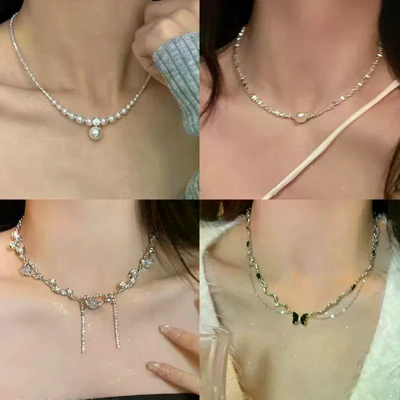 Sweet Irregular Minimalist Temperament Pearl Neck Chain Tassel Choker Necklaces For Women Anniversary Trendy Jewelry Gift
