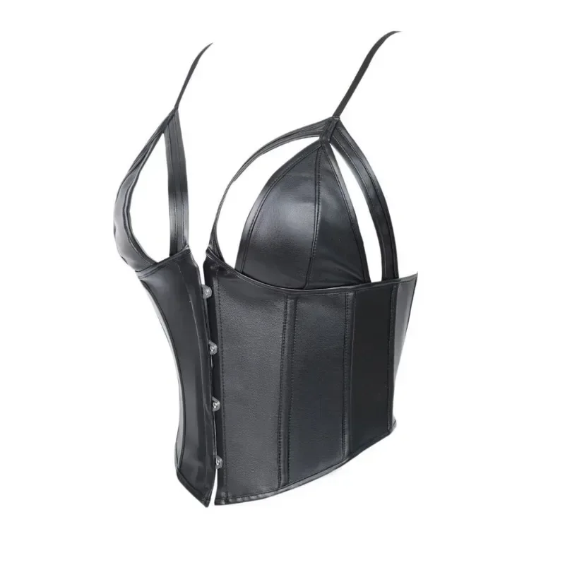 

Корсет из искусственной кожи в стиле стимпанк, топ с лямкой на шее, сексуальные бюстье на шнуровке, тонкая талия, корректирующее белье, женский пояс для похудения