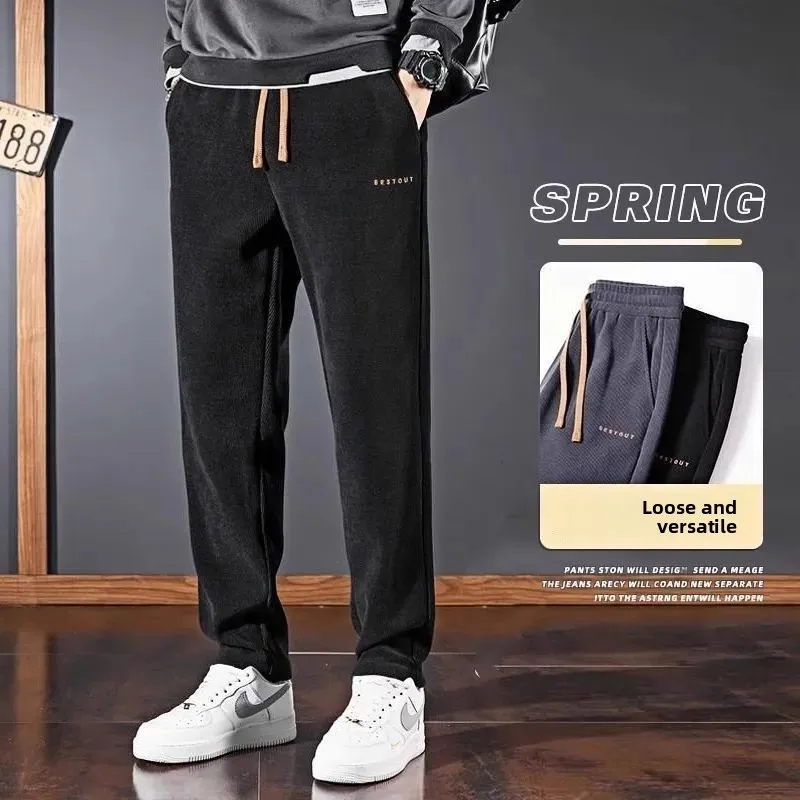 Men's Corduroy Thermal Casual Pants Thiened Fce Lined Straight Leg Sweatpants Autumn Winter Loose Fit Versatile Trousers