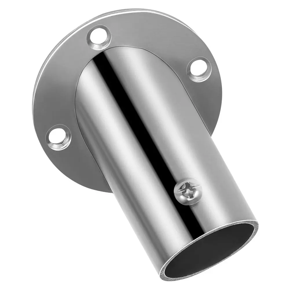 Robust Bevel Flange Seat Shower Curtain Rod Holder Stainless Steel Wall Mount Adjustable Support for Bathroom Closet Towel Pole