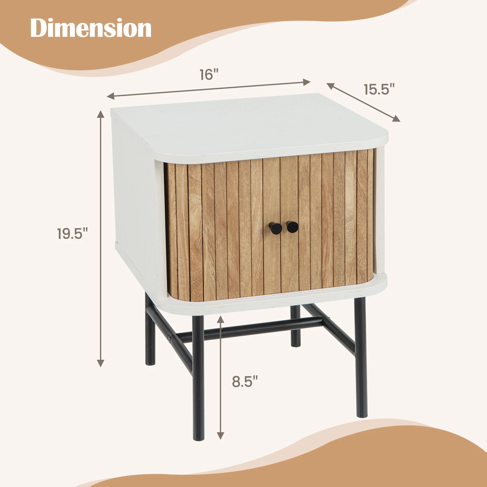 ประตูบานเลื่อน nightstand กลางศตวรรษที่จัดเก็บข้อมูลตาราง w/ ตู้ความสุขสีขาว