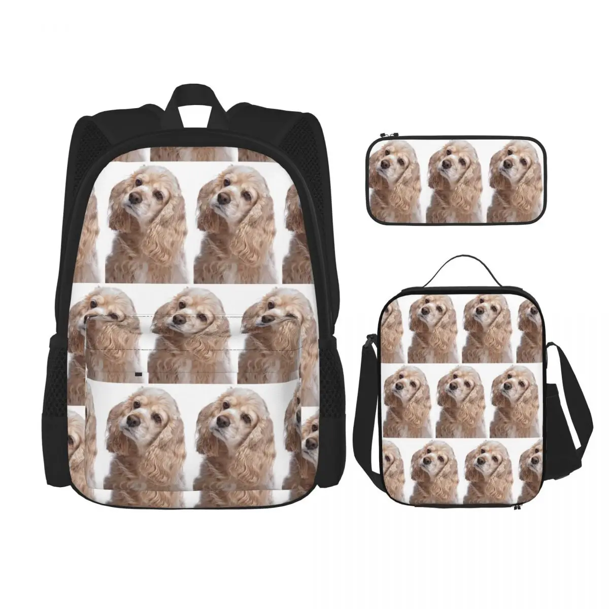 

American Cocker Spaniel Dog Animal Backpacks Children Bookbag School Bags Rucksack Lunch Bag Pen Bag Three-Piece Set