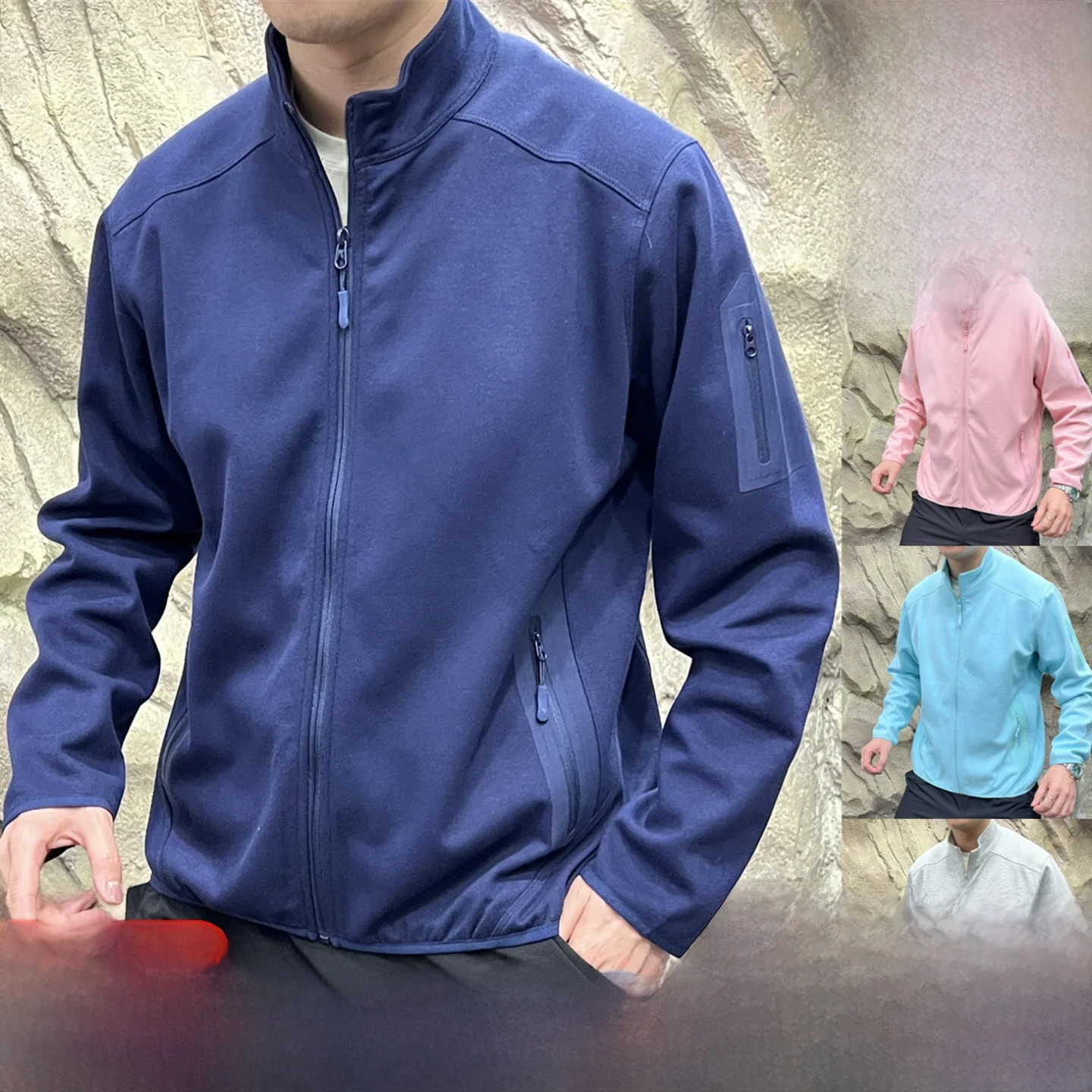 

Outdoor Men's Knitted Jaet Casual Stand Collar Elastic Sve Polyester Cotton Blend Spor Sle Stand Fit Long Sve