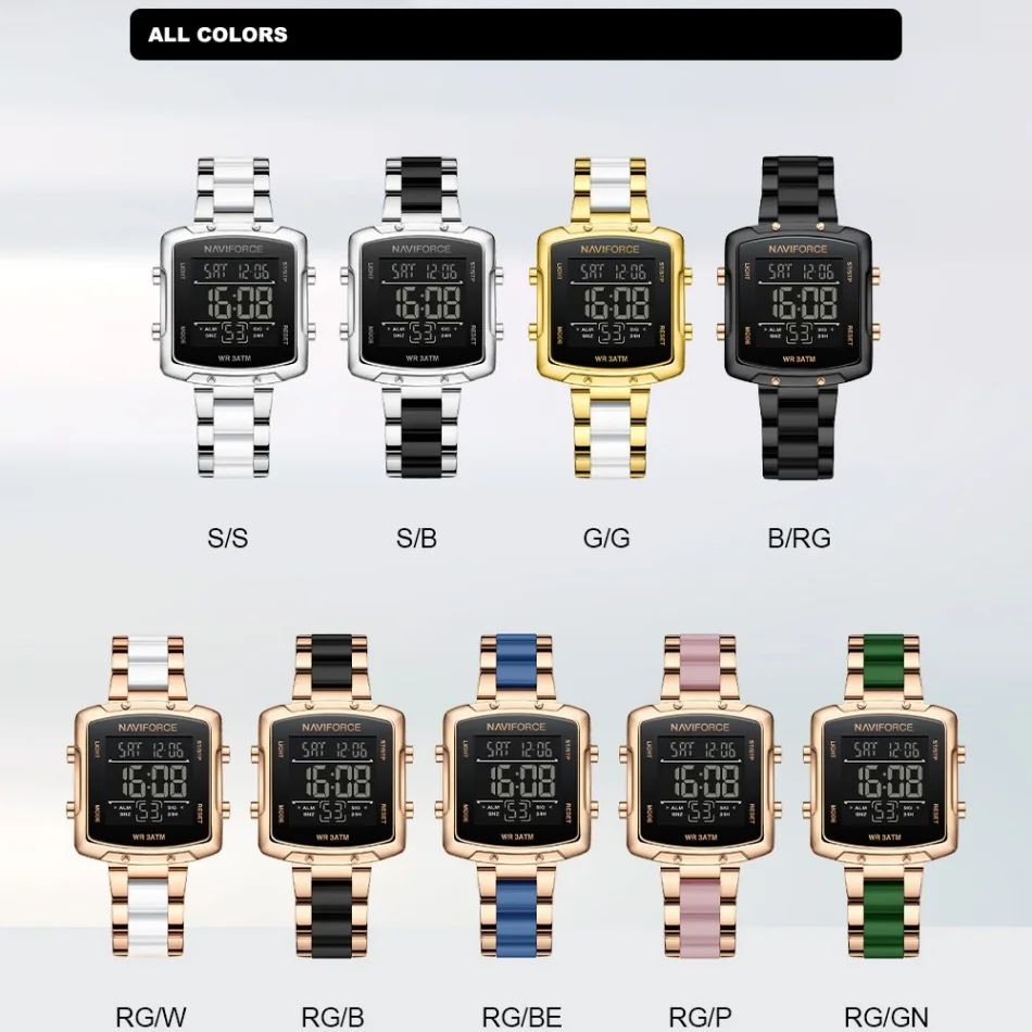 NAVIFORCE NF5057 Women's Fashion Digital Watches Alarm Stopwatch Day and Date Display Waterproof Sports LCD Lighting Clock