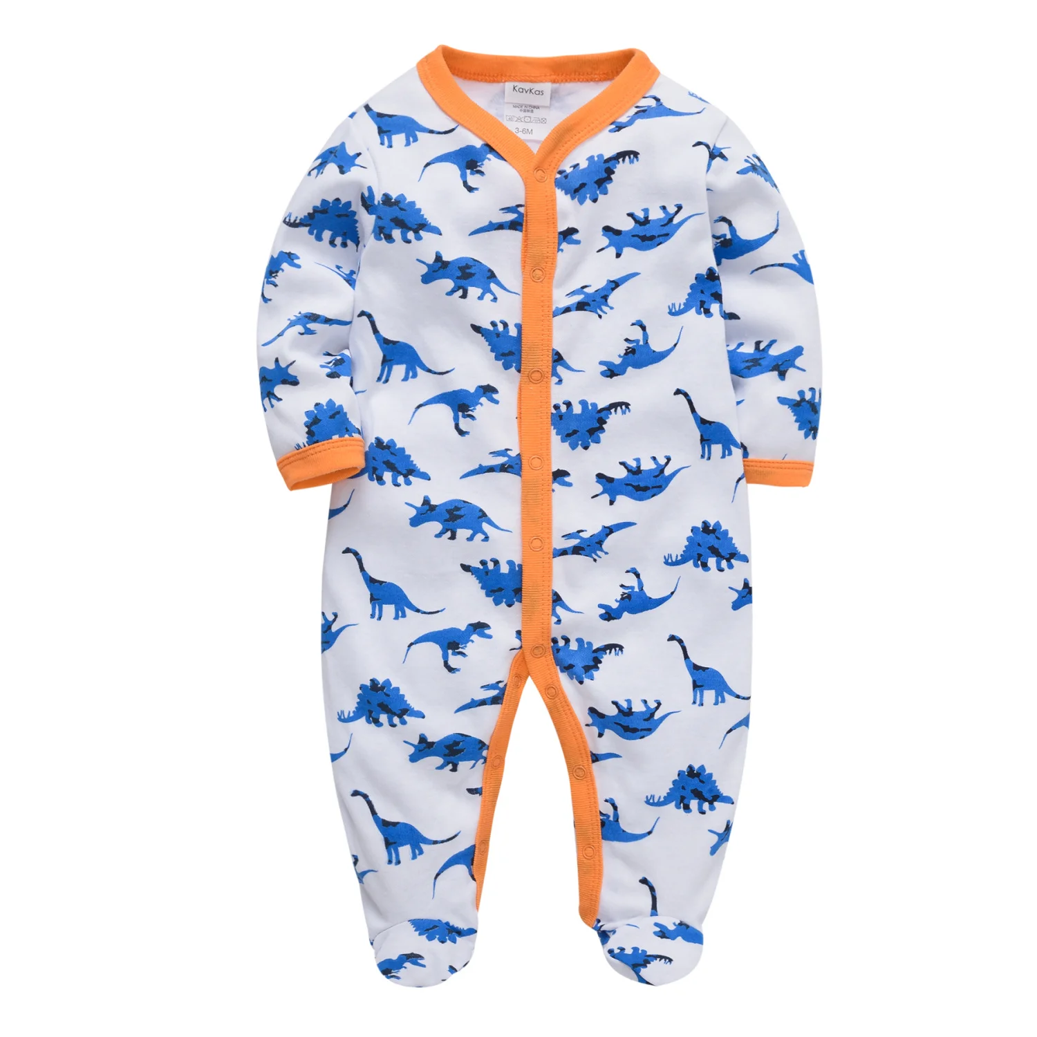 KAVKAS Baby Boys Clothing Cotton Cartoon Printing Kids Rompers Knit Newborn Overalls Orange Pajamas Baby Jumpsuit