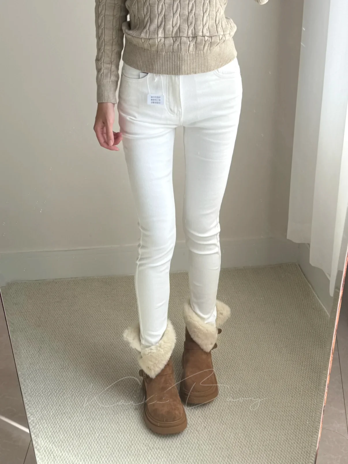 

Lactose White Stretchy Fce Lined Slim Fit High Waist Denim Jeans Women's Autumn Winter Faion Casual High Elastici Bootcut