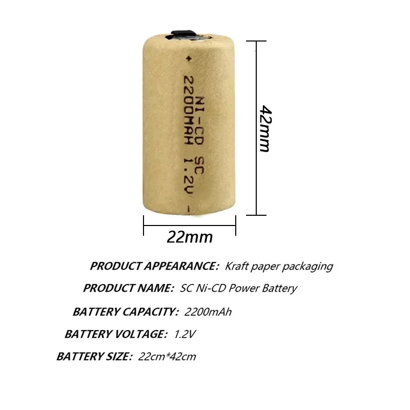 Original Ni-CD SC Batteries 2200mAh High Power Sub C 10C 1.2V Rechargeable Battery for Power Tools Electric Drill Screwdriver