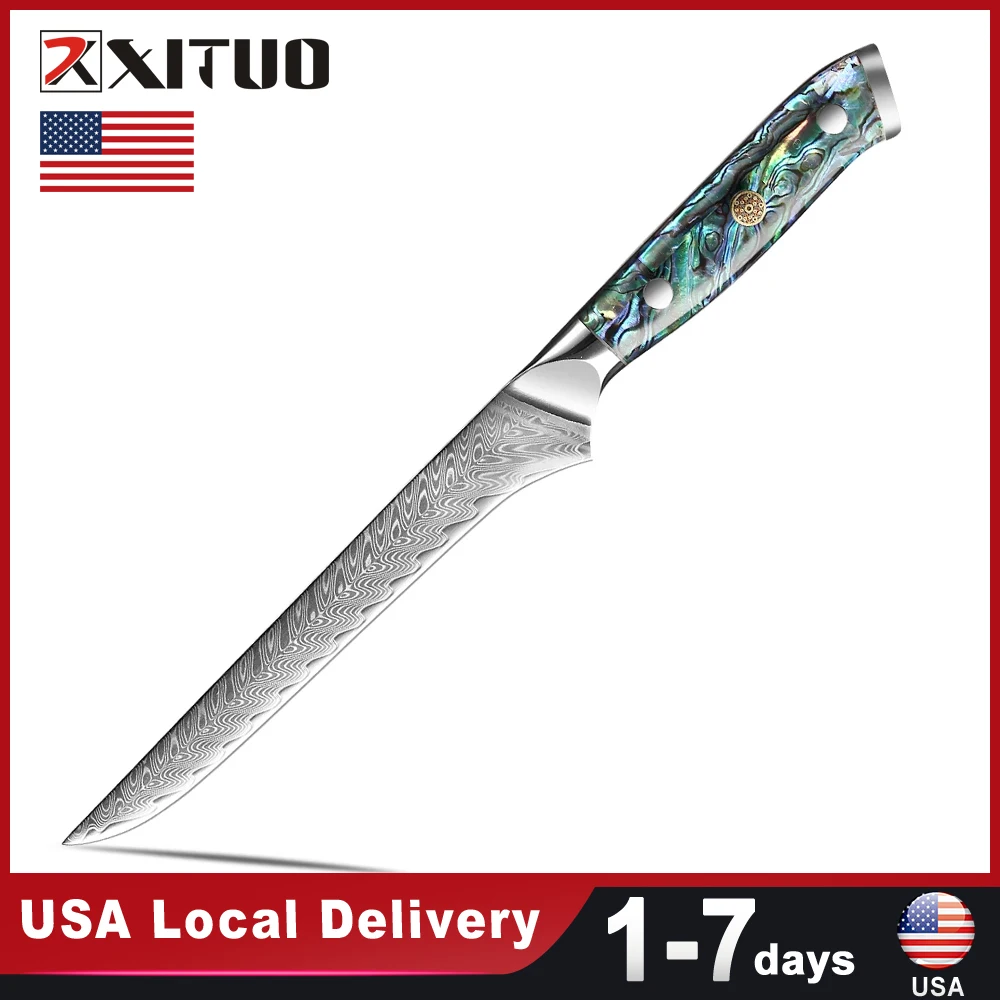 6 inch Damascus Steel Boning Knife Abalone Shell Handle Kitchen Stainless Steel Sharp Fillet Knife