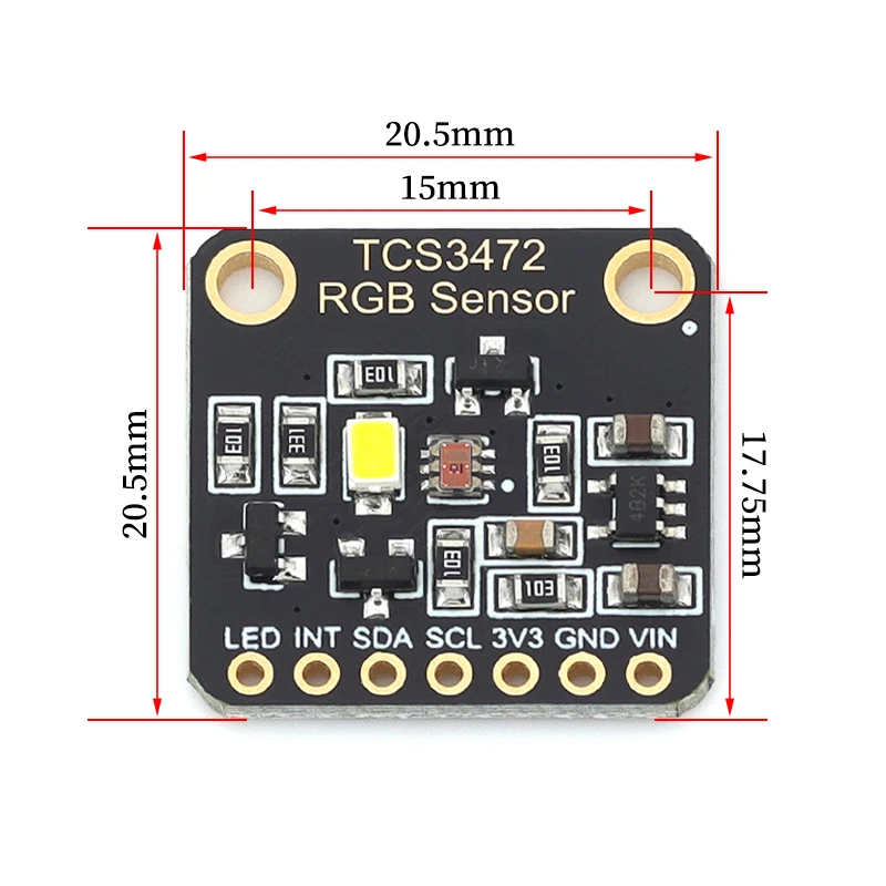Filtro de bloqueo IR de baja potencia TCS34725, Sensor de Color de luz RGB, Kit Diy de reconocimiento, placa PCB electrónica programable para Arduino