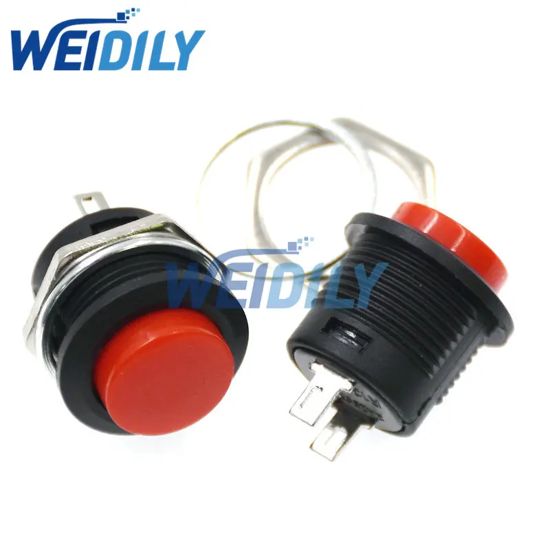 5PCS Red Green Color Momentary Push Button Switch OFF-ON Reset Switch 16MM 3A 250V AC Non Locking Switches Round Button R13-507