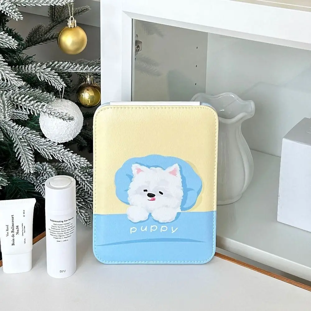 Schönheit Pu Leder Desktop Stand Spiegel Cartoon Welpen Blume Falten Make-Up Spiegel Zarte Falten Eitelkeit Spiegel Unisex