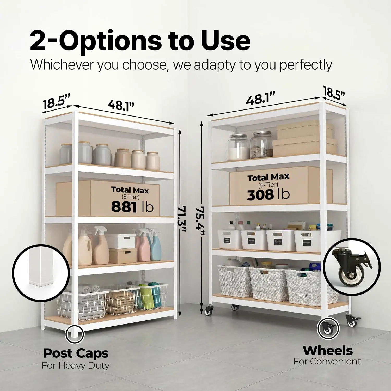 Metal Rolling Cart 5 Tier Shelf Rack Adjustable Storage Shelving Unit Casters Wheels For Kitchen Garage