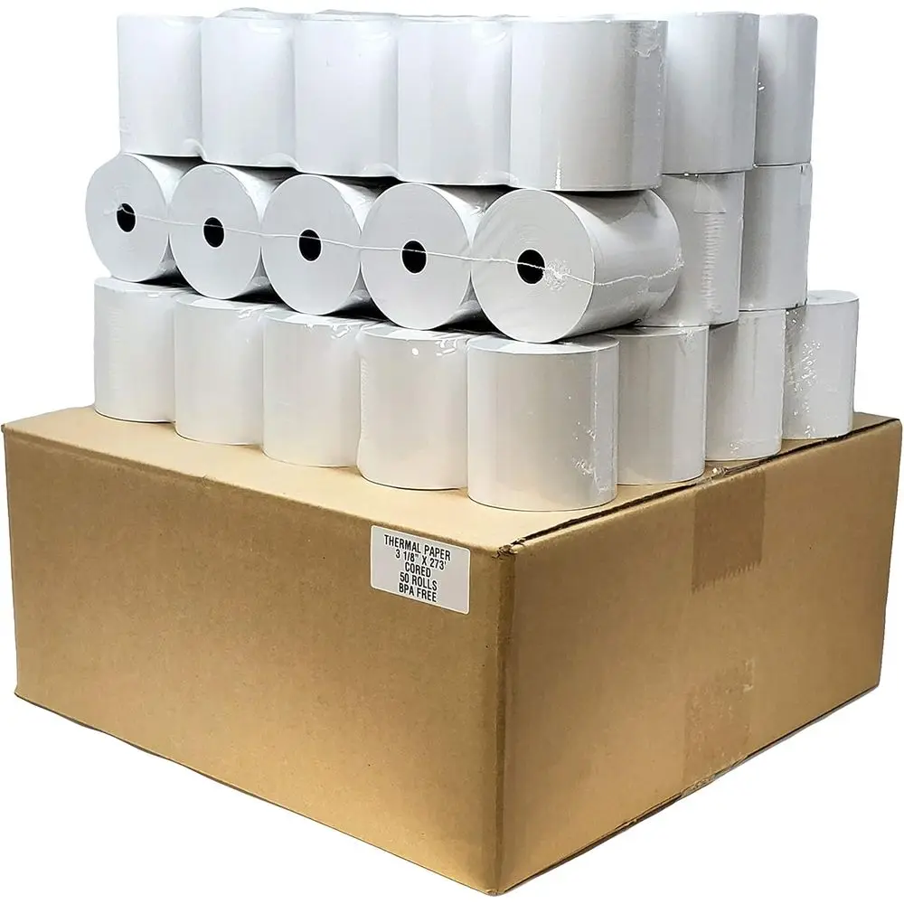 50 GSM 3 1/8 x 273mm Thermal Paper Roll, 50 Pack Extra Long Rolls, Premium Quality for TSP 100/300/500/600/700 & CT-S300 Printer