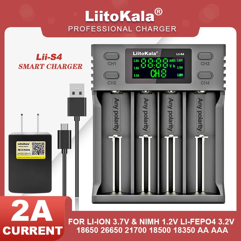 NEW Liitokala 18650 charger Lii-S2 S4 3.7V 3.2V 1.2V  18350 18500 21700 14500 26650 AA NiMH Rechargeable Lithium-Battery Charger