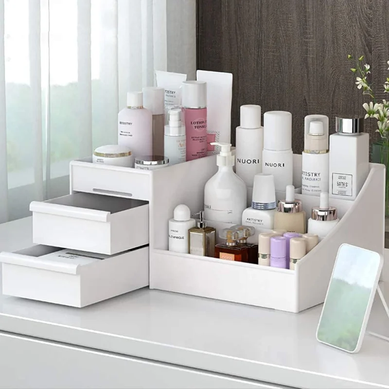 

Large Capacity Cosmetic Storage Box Skin Care Organizer Jewelry,Makeup, Brushes, Lipsticks, Nail Polish Container,Desktop