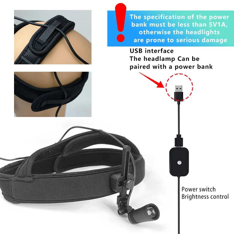 Faro LED Burite per lenti di ingrandimento dentali ORL Lampada frontale medica ad alta intensità Funzionamento wireless Lampada per casco con batteria incorporata