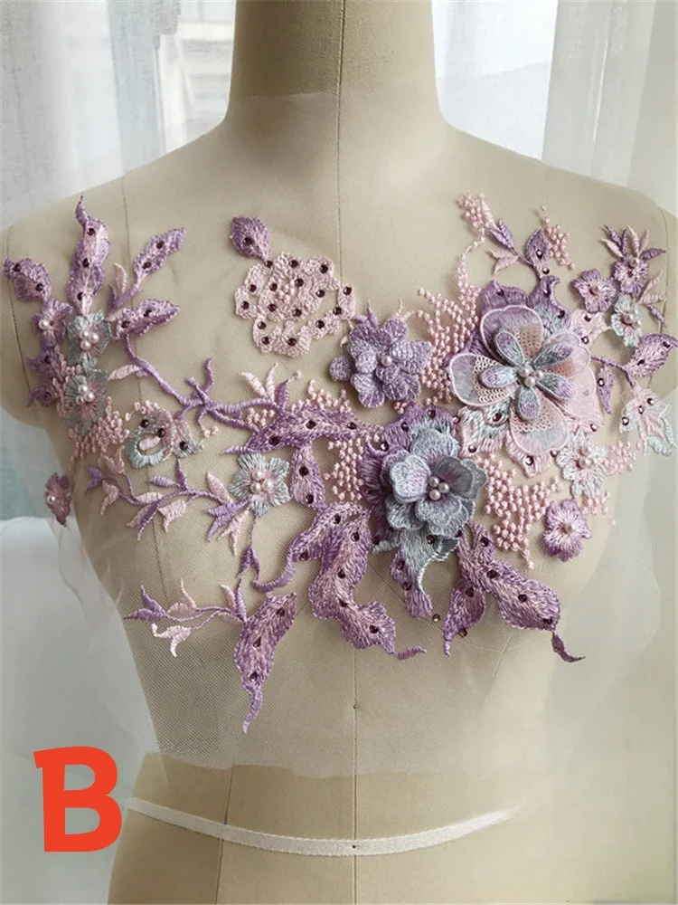 

Floral Embroidered Lace Appliques with Sequins ,Embroidered Flowers,Patches For Wedding Supplies,Bridal Hair Flower,Headpiece