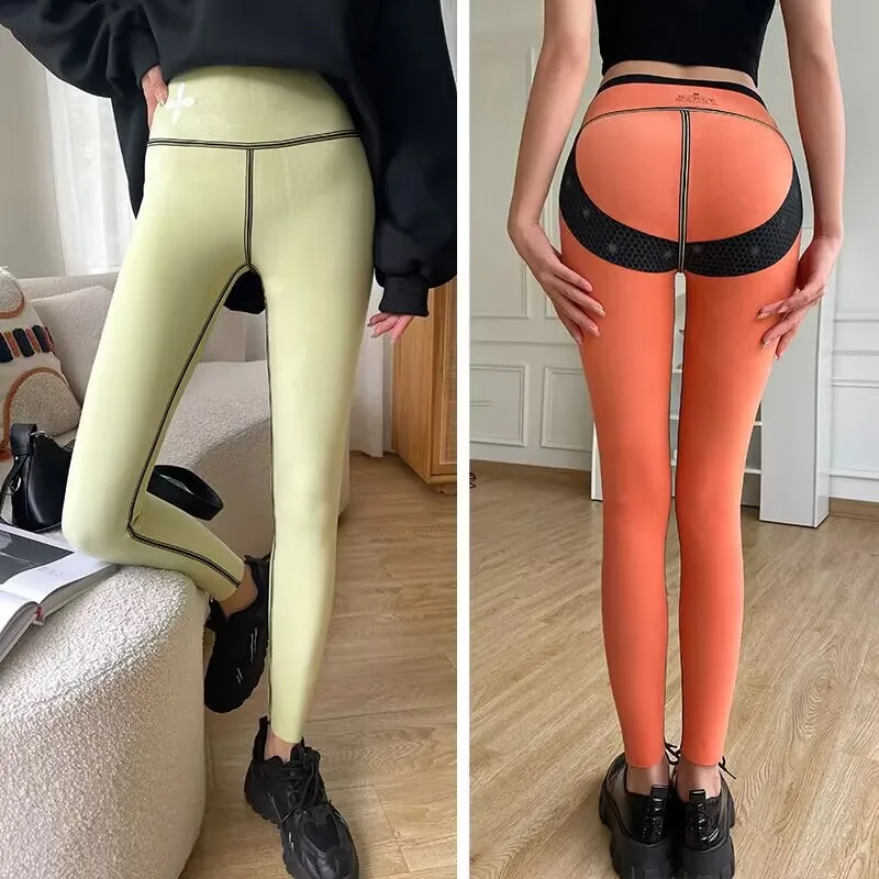 Women Shark Skin Leggings Fleece Lining Keep Warm Autumn Winter Pants Cross High Waist Sex Tight Hip Lifting Slim Yoga Pants