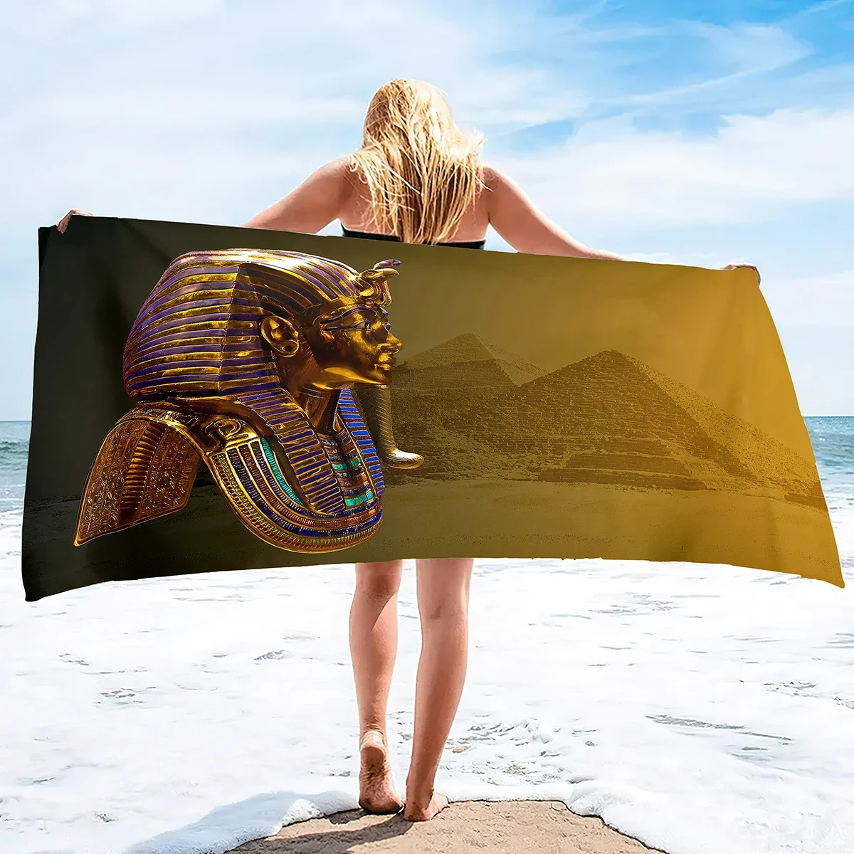 

Egypt Gold Large Beach Towel, Soft Towel with Unique Design Sand Free Lightweight Quick Dry | Gym Poolside Sunbed Throw for Men