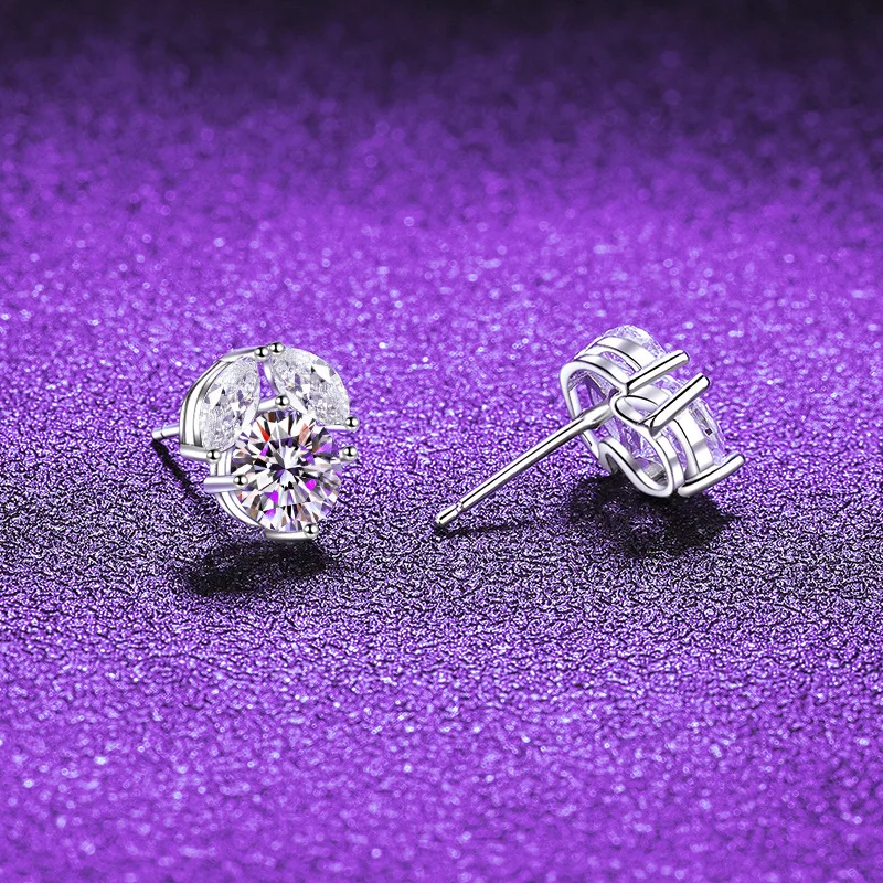 

S925 Silver White Gold Plated 1CT D Color Moissanite Cherry Design Stud Earrings for Women, Exquisite Jewelry.