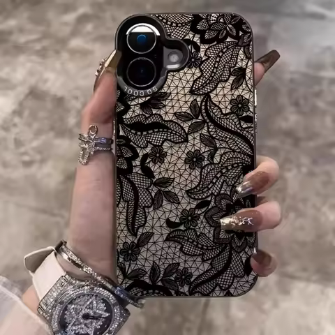Black Lace Pattern Phone Case For Samsung Galaxy S25 S24 S22 S23 S21 Ultra FE Plus A16 A36 A53 A56 A35 A55 A54 A34 A33 A15 Cover