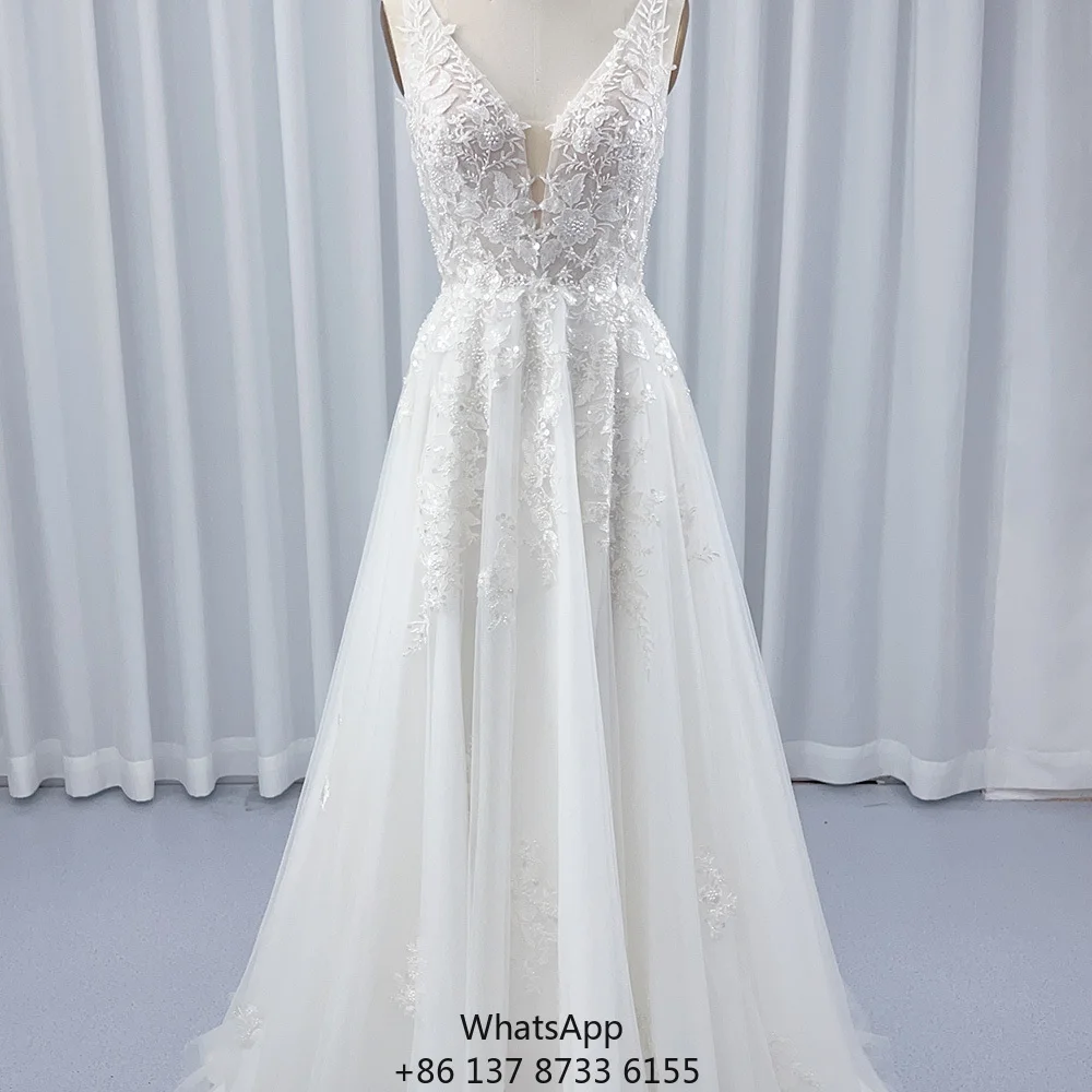 

HX51 Beautiful V-Neck Appliqued Flower Wedding Dresses For Women