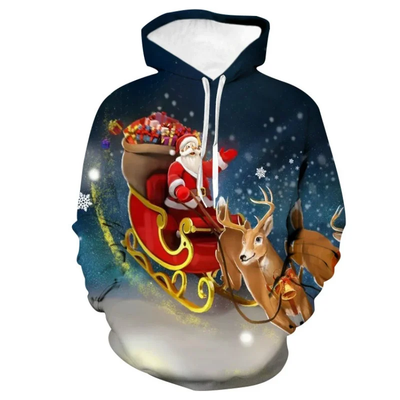 New Christmas Tree Hoodies Santa Claus 3D Print Men Women Hooded Sweatshirts Oversized Pullovers Y2k Harajuku Tops Kids Clothing