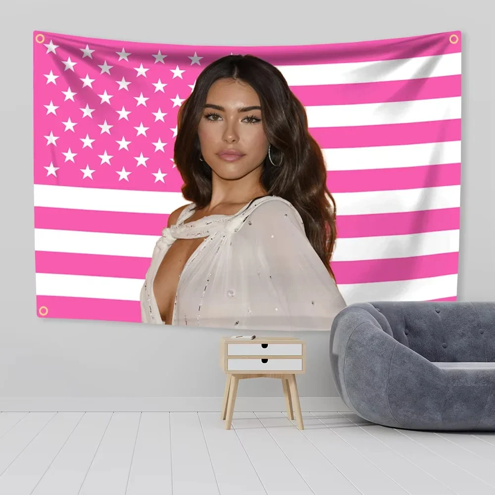 Customization Madison Beer Pink Tapestry | US Pop Singer Art Flag | Funny Meme Wall Decor For Man Cave & Gift (Flat Print)