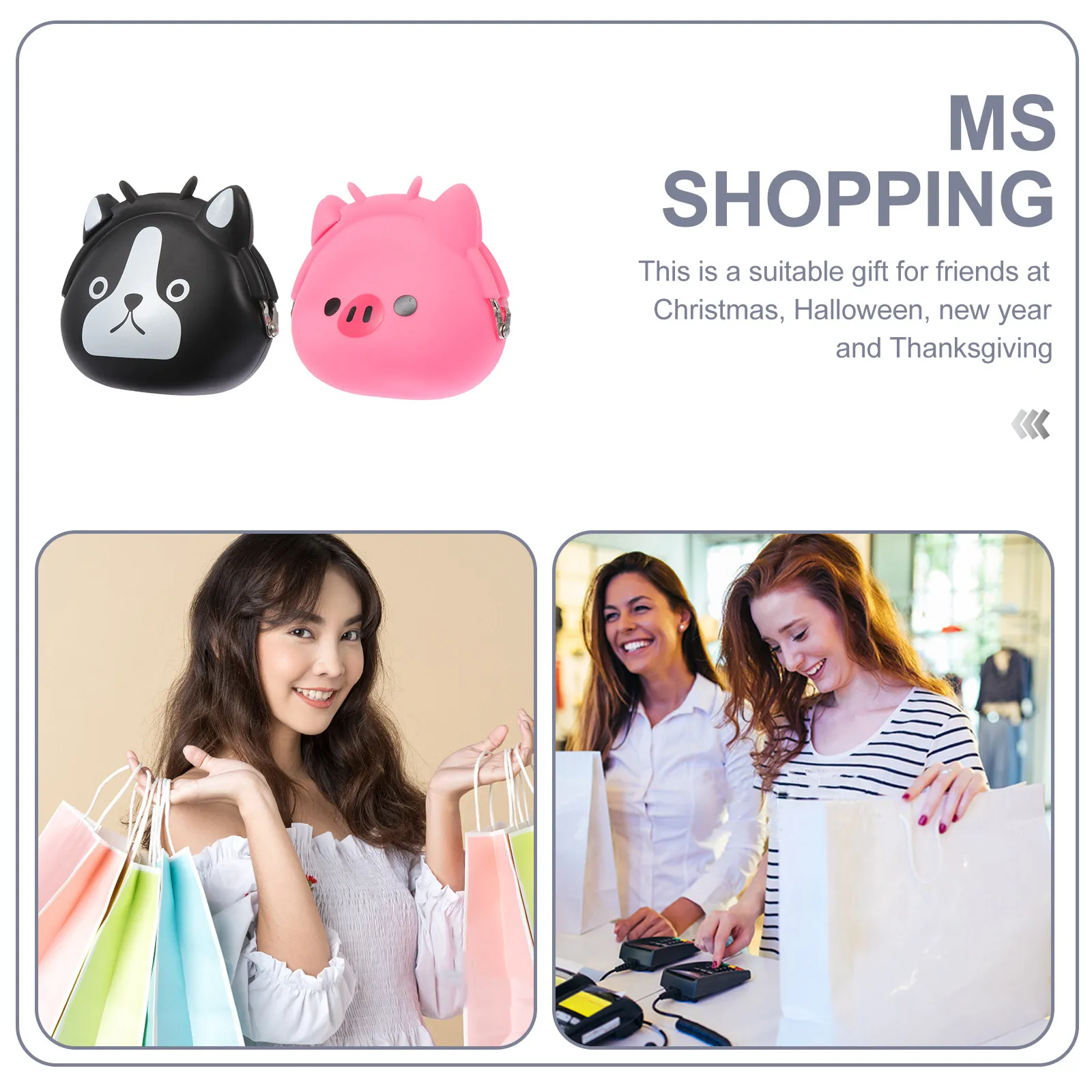 

2Pcs Animal Clip Key Bag Silicone Change Purse Cartoon Coin Pouch Stylish Smooth Surface Gift Choice Silicone Coin