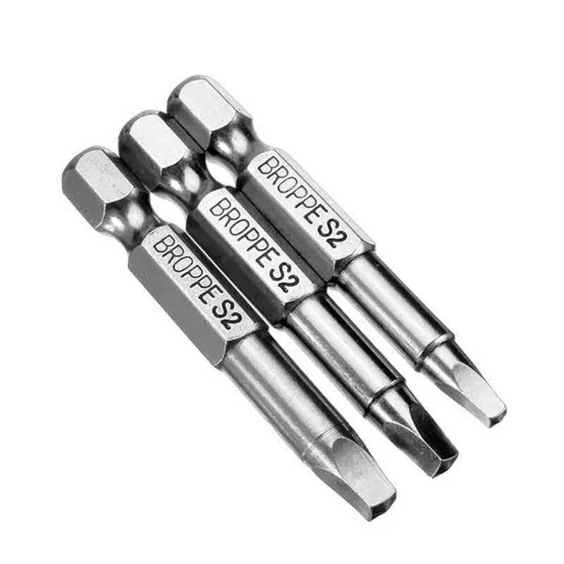 Broppe 3Pcs Set 50mm Electric Driver Bits Hand Tool Screwdriver Bit S1 S2 S3 1/4 Inch Hex Shank Magnetic Square Head