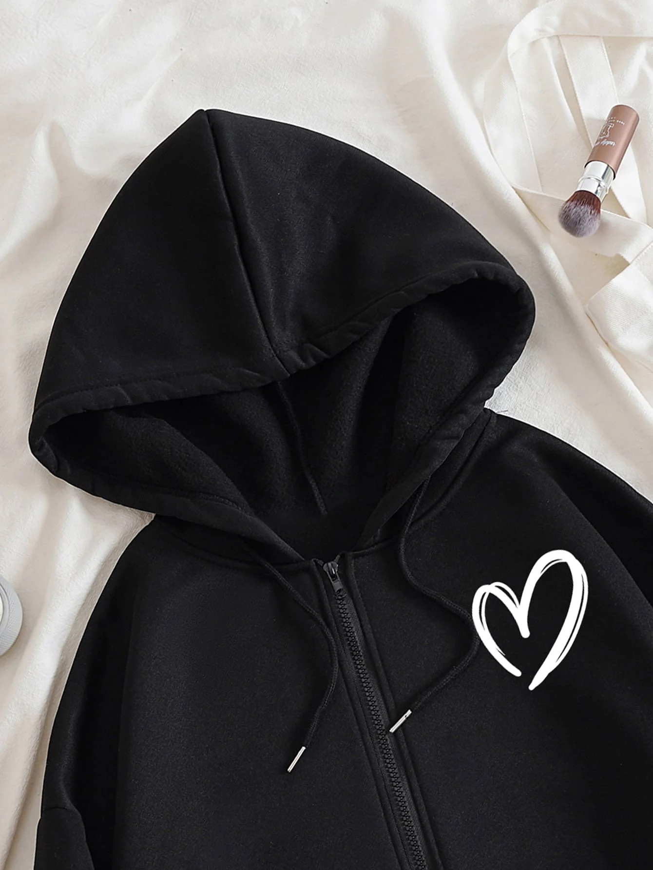 Damen-Kapuzenpullover mit Herz-Aufdruck, Kordelzug und Reißverschluss, lässiges, bequemes Pullover-Kapuzenpullover für den täglichen Gebrauch