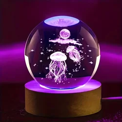 3D Jellyfish Laser Engraved 6cm Crystal Ball LED Fairy Birthday Girlfriend Children Birthday Gifts for Guests