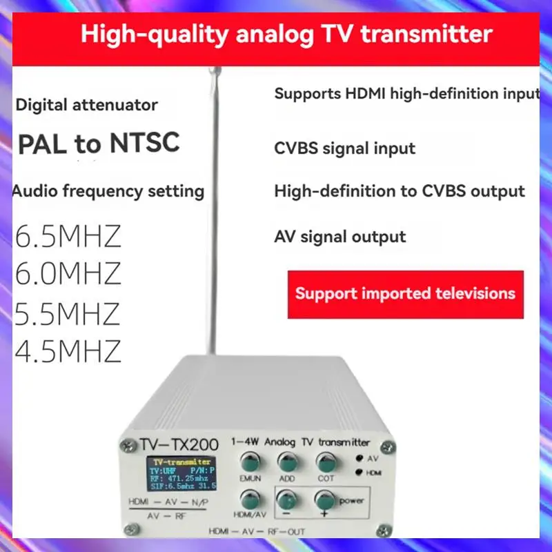

A24U TV-TX200 VHF/UHF Analog TV Transmitter Support HD/AV High-Performance GP Antenna Analog Signal Transmitter