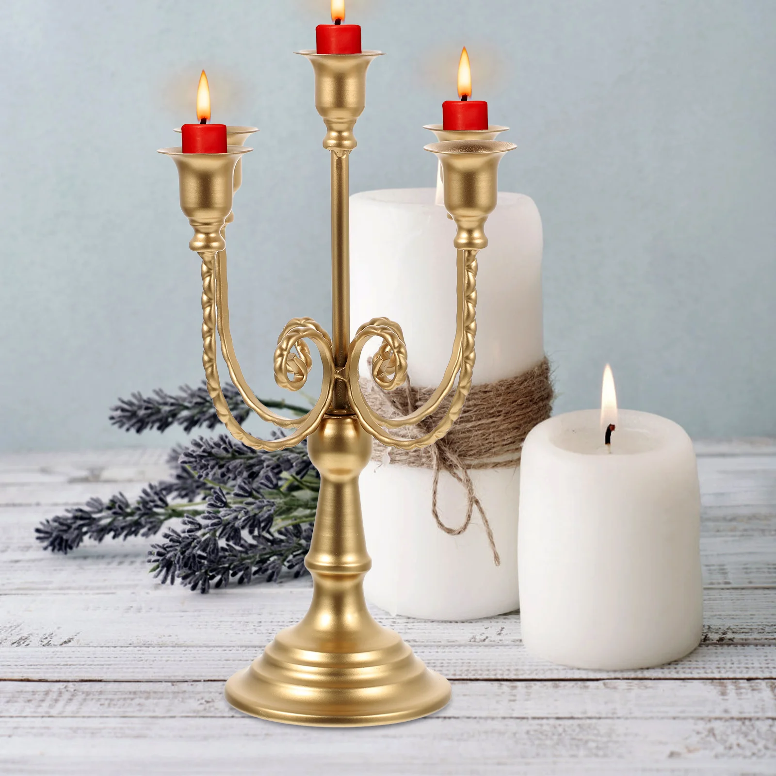 Elegant 5-Arm Metal Candelabrum Vintage Iron Holder European Style Decorative Candlestick for Home Office Fireplace