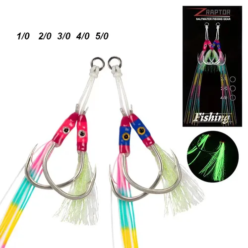 Imagen 2 del producto AS 10 pares de anzuelos de pesca Jjg señuelo barco de pesca pesca en el mar anzuelo de Lucio brillo lento/rápido anzuelos de Jigging anzuelos de asistencia de doble púas