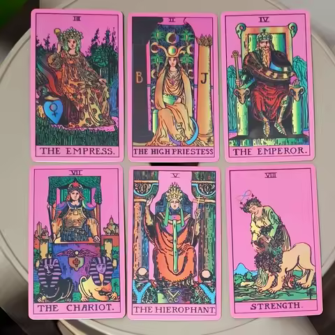 10.3*6cm Pink Neon Tarot Deck - 78 Classic Rider-Waite Smith Cards Vibrant Trippy Design