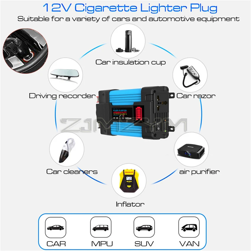 110V/220V 4000W/6000W Car Power Inverter LED Dual USB Fast Charging Voltage Capacity Transformer Converter for Car Appliances