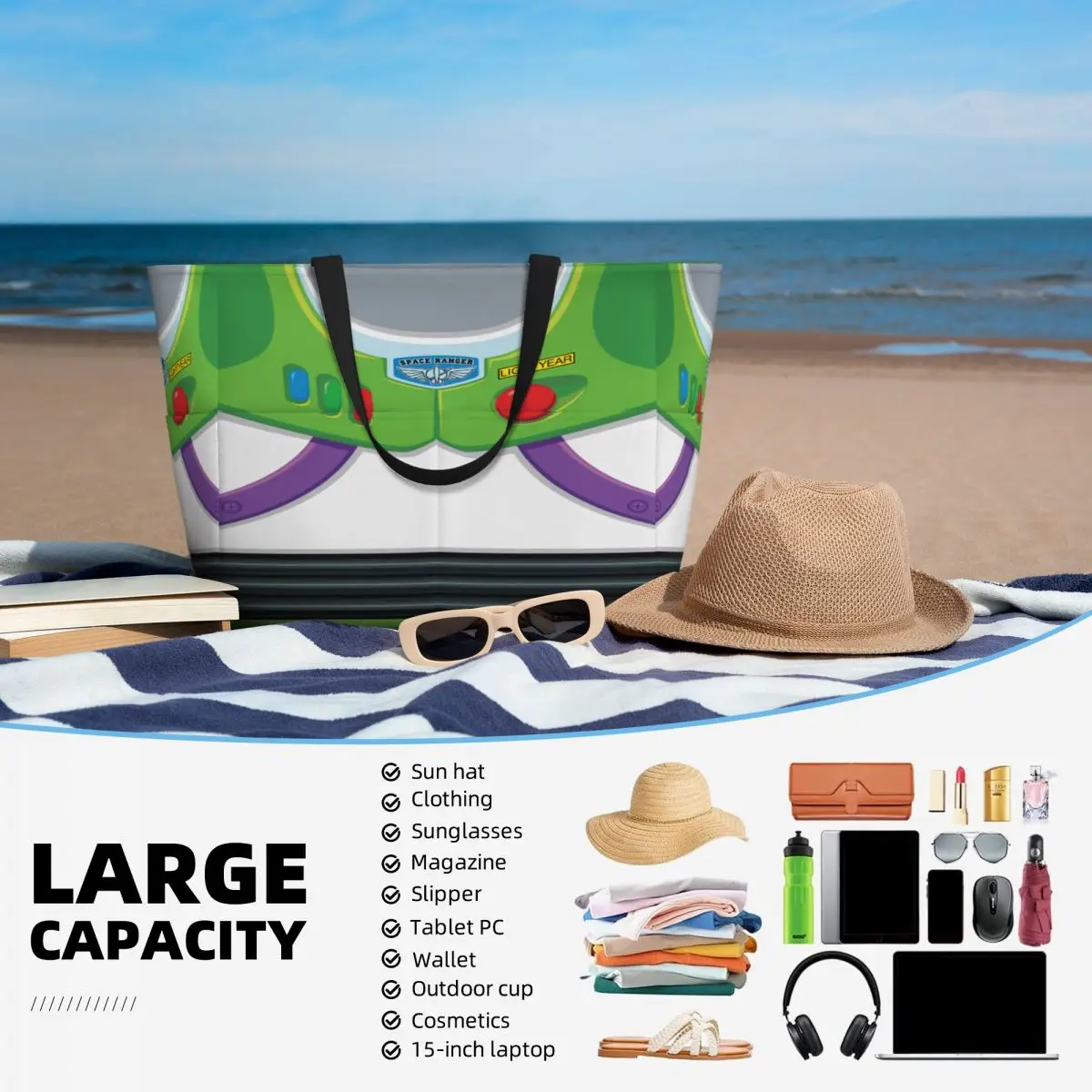 Borse da viaggio personalizzate Toy Story Buzz Lightyear Ranger Suit per la spesa Borse da viaggio da spiaggia per palestra di grande capacità da donna