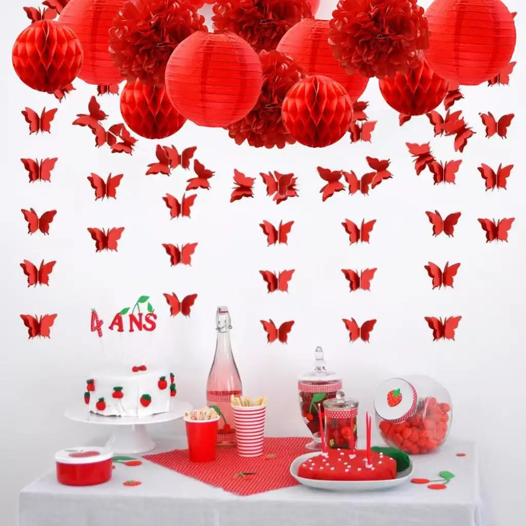 

Набор из 14 декоративных баннеров-фонариков с помпонами и сотовыми бабочками, красный, для декора на День святого Валентина, свадьбу, годовщину, день рождения и другие праздники