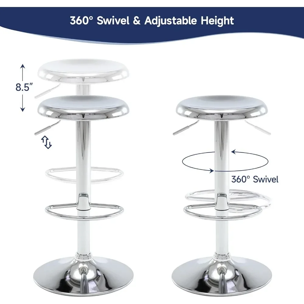 "Set Of 2 Adjustable Bar Stools - Swivel Airlift Metal Stools, Backless Counter Height"​